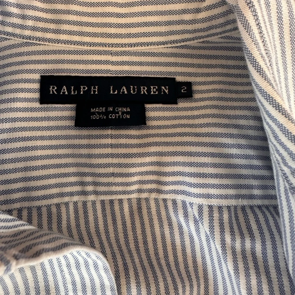 Ralph Lauren Women’s White and Blue Striped Shirt - Picture 2 of 2